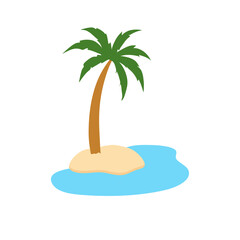 Tropical island with palm trees. Summer vacation in tropics. Cartoon vector illustration