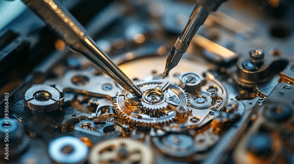 Poster close-up view of precision mechanical tools performing intricate work in engineering