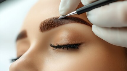 Eyebrow shaping and coloring. A technician applies brow color