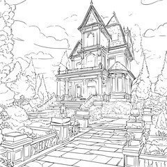 Fototapeta premium Funeral home coloring book vector design, Funeral home illustration art