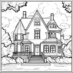 Fototapeta premium Mansion coloring book vector design, Mansion vector image