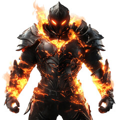 Fire Demon Character Emanating Fiery Energy Isolated on Transparent Background
