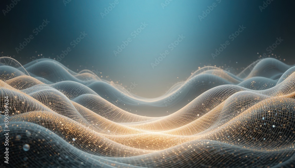 Poster dynamic wave patterns in a digital landscape abstract visualization 3d art calm environment aerial v