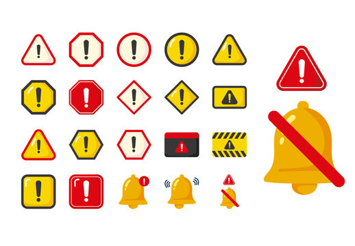Red And Yellow Exclamation Danger Warning Icons Set