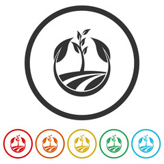 Agriculture logo. Set icons in color circle buttons