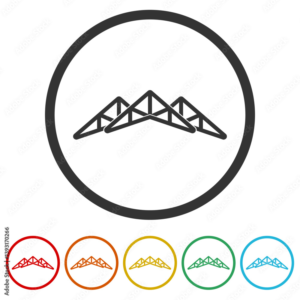Poster construction logo. set icons in color circle buttons