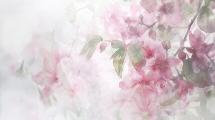 Fototapeta premium Delicate Watercolor Birthday Frame with Pink Blossoms for Elegant Invitations