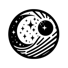 Celestial Moon and Star Silhouette Design in Circular Frame