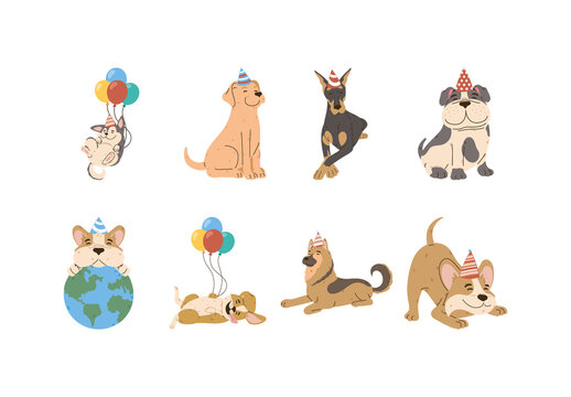 Beige And Brown Playful Dog Celebration Stickers Set