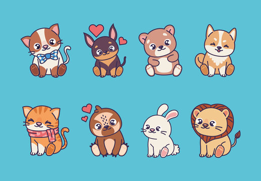 Pastel Cute Baby Animals Cartoon Stickers Collection