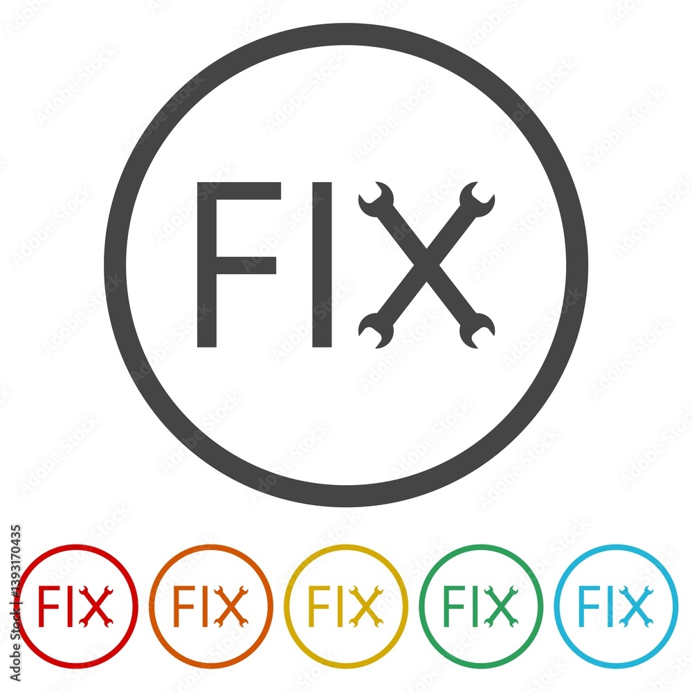 Poster fix word logo. set icons in color circle buttons