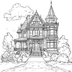Obraz premium Residential institution coloring book vector design, Residential institution vector image