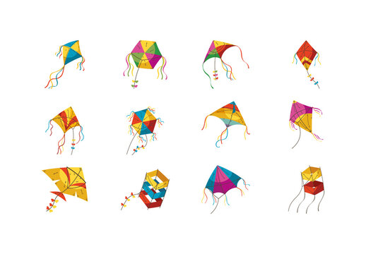 Multicolor Dynamic Traditional Kite Shapes Design Set