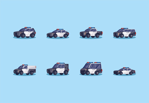Black And White Modern Police Vehicles Illustration Set