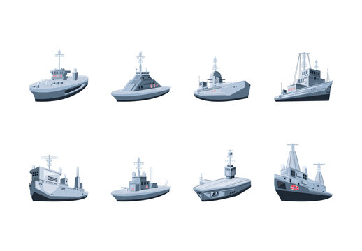 Blue Toned Modern Military Ocean Fleet Illustration Set