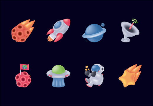 Red And Blue Fantasy Space Elements Illustration Set