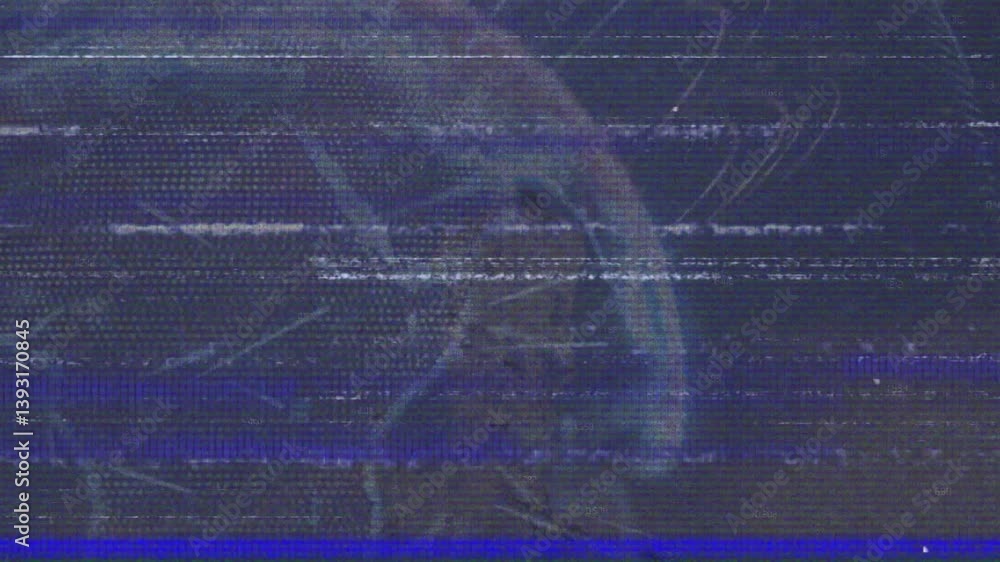 Poster animation of digital glitch effect with blue and white lines on abstract background