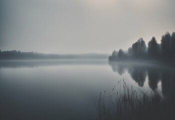 Fototapeta premium overcast lake mysterious morning dark foggy landscape wallpaper sky scenery background mountain scene view tree fog duck pond travel calm mist scenic tranquil dawn environment nature forest season