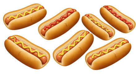 Isolated Hot Dogs with Mustard and Ketchup