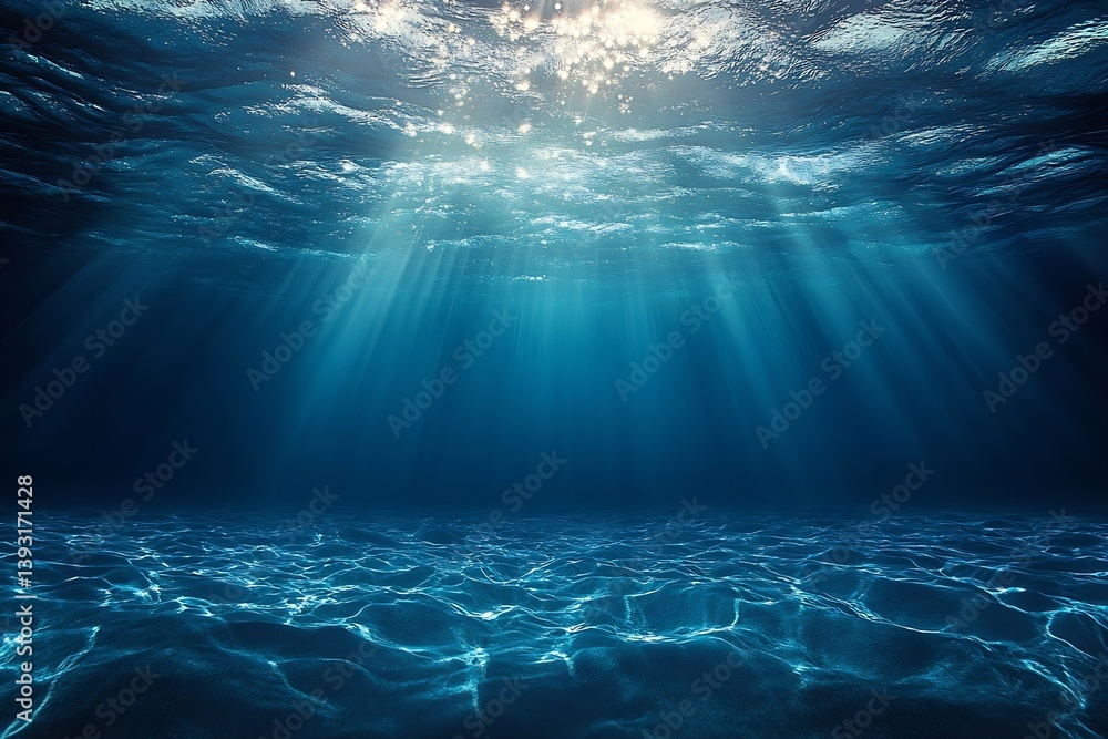 Poster underwater serenity sunlight rays through ocean water with ripples on the sea floor for tranquil nat