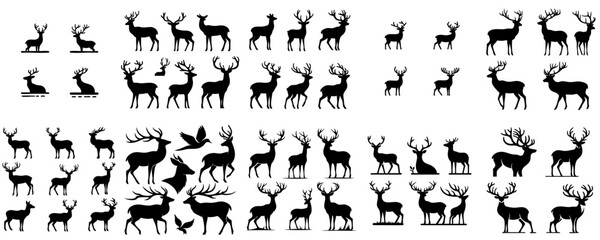 deer silhouette collection with horns