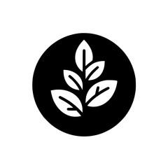 Minimalist Plant Icon: Leaves in Black Circle on White