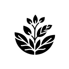 Minimalist Botanical Illustration: Black Leaves on White, Logo Design