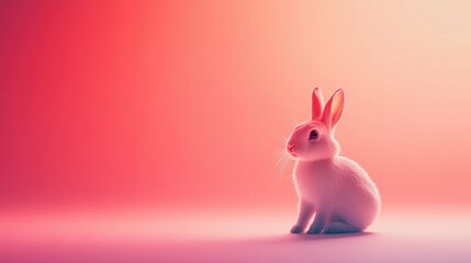Cute Little Bunny Sitting Against a Pink Background in Studio Shot