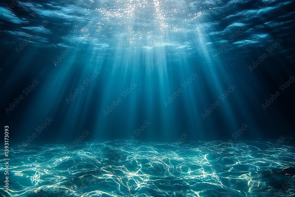 Poster underwater ocean scene with sunlight filtering through the waves calm and serene marine life : gener