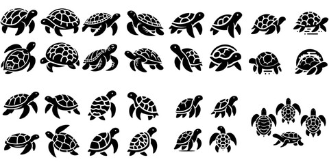 collection of turtle or tortoise silhouettes with white background