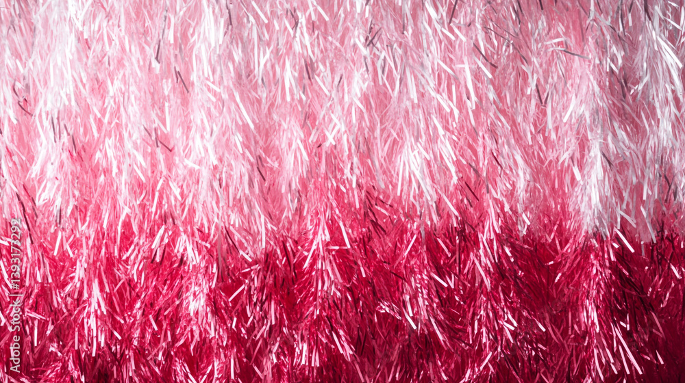 Poster close up of a pink and white tinsel garland creating a textured and shimmering background for design