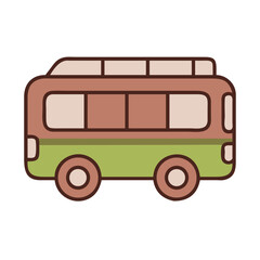 Vector line icon of a tourist bus with rounded shapes representing travel, transportation, and sightseeing.