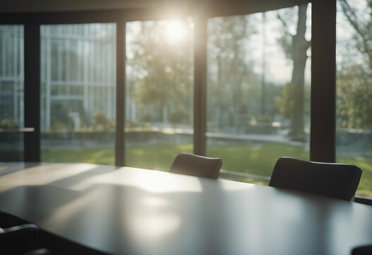 Fototapeta garden no backdrop meeting morning table background room see buisness blur through tree people window office project workplace environment document business support abstract desk agreements mission