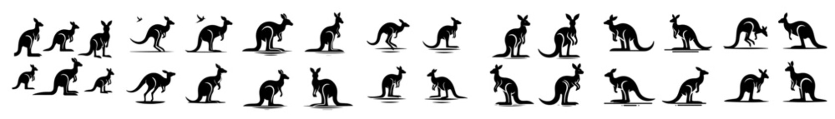 beautiful collection of Kangaroo silhouettes on white background