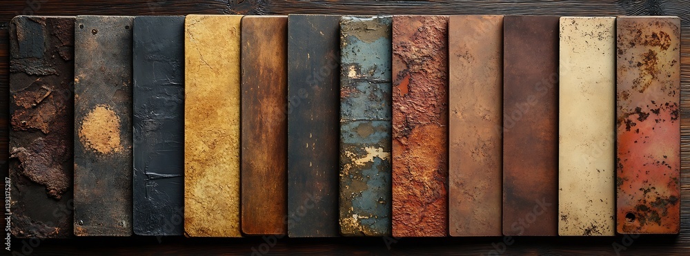 Poster Collection of Vintage Books with Worn Textures and Rustic Covers Stacked in a Row for Nostalgic Design : Generative AI