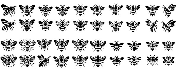 Beautiful collection of Wasp, Butterfly and Dragonfly silhouettes on white background