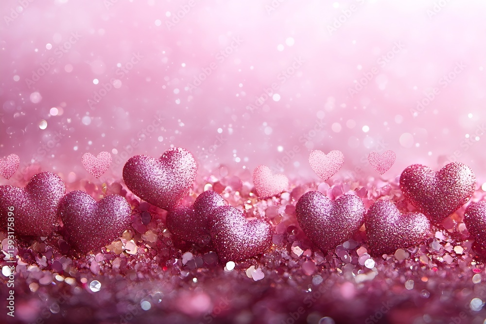 Poster sparkling pink hearts glitter background for valentine's day love and romance theme shiny texture wi