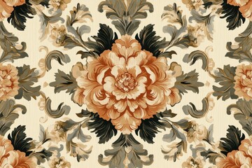 Vintage Floral Ornament Pattern with Brown and Gray Decorative Elements