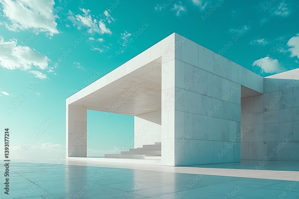 Fototapete minimalist architecture with blue sky and white clouds modern building design with clean lines and o