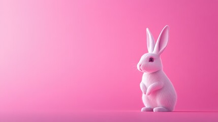 Pink Easter Bunny Sitting on a Pink Background for Holiday