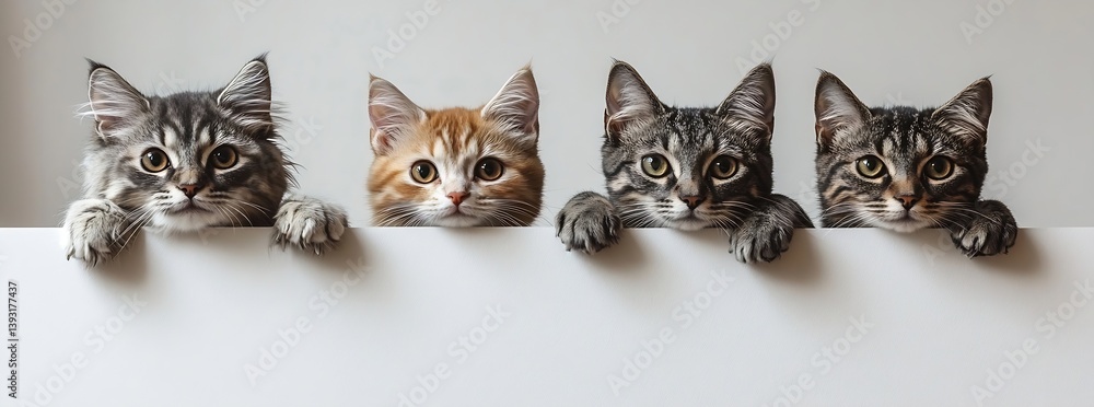 Poster cute kittens peeking over edge with curious eyes adorable feline friends display banner image design