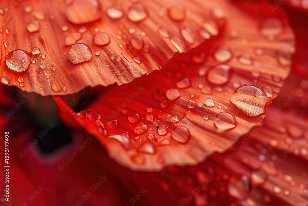 Poster macro shot of red poppy with dewdrops and soft bokeh in patriotic colors for artistic design