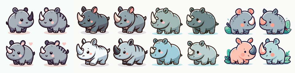 cute cartoon vector collection of rhinoceros