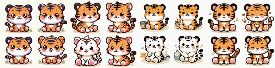cute cartoon vector collection of tigers