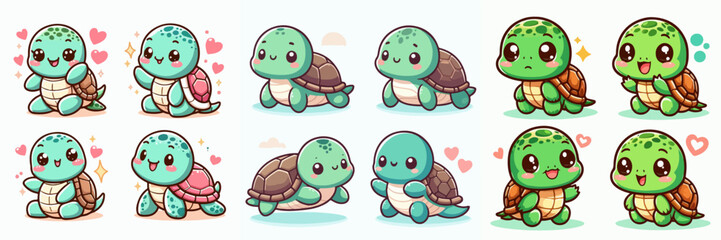 cute cartoon vector collection of turtles