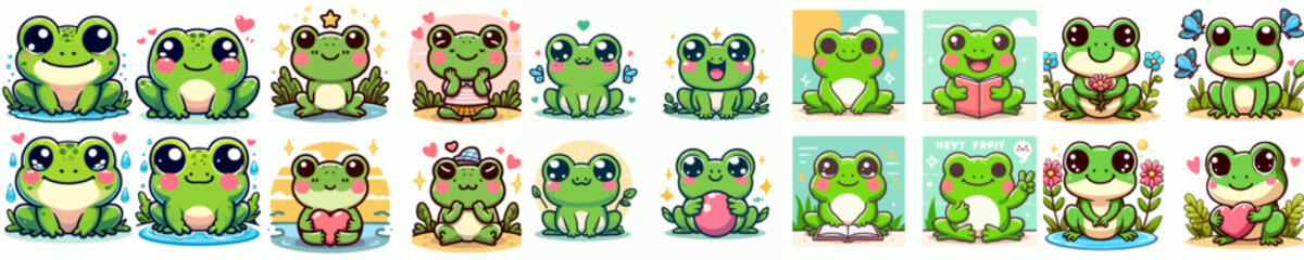 cute cartoon vector collection of frogs