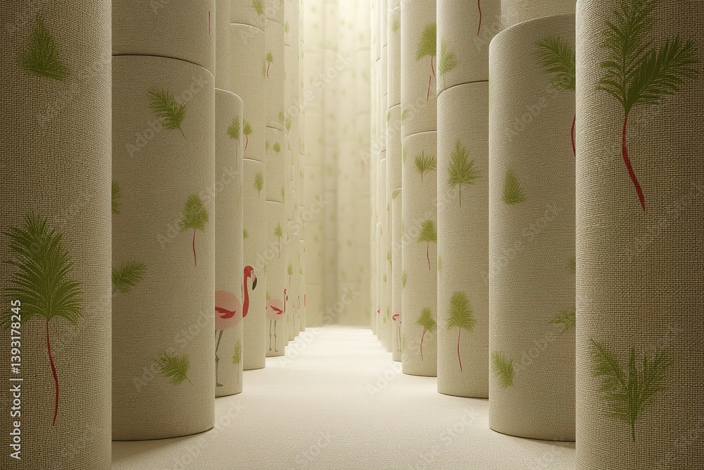 Poster unique installation of decorative columns creating a tropical atmosphere in a modern space