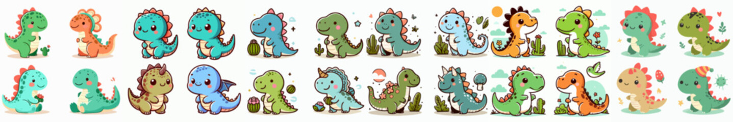 cute cartoon vector collection of dinosaurs