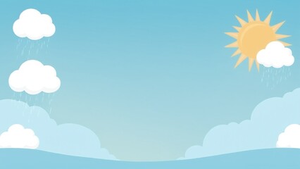 Bright and Cheerful Illustration of Sun and Rain Clouds with Soft Blue Background