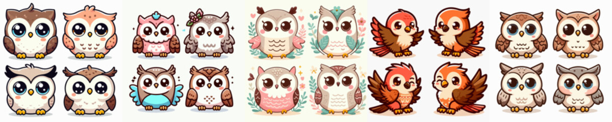 Fototapeta premium cute cartoon vector collection of various types of birds